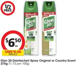 Coles Glen 20 disinfectant spray original or country scent offer