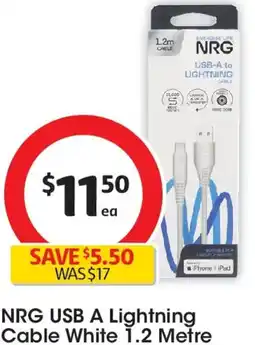 Coles Nrg usb a lightning cable white offer