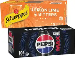 Coles Pepsi or Solo Soft Drink or Schweppes Mixers 10x375mL offer