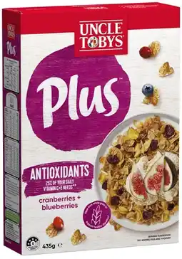 Coles Uncle Tobys Plus Cereal-435g offer