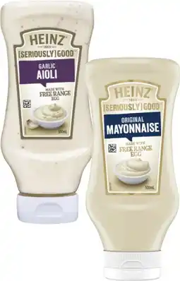 Coles Heinz Seriously Good Aioli or Mayonnaise 500mL offer
