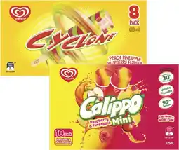 Coles Streets Calippo Ice Blocks 5 Pack-10 Pack 525mL-575mL or Cyclone Sticks 8 Pack 688mL offer