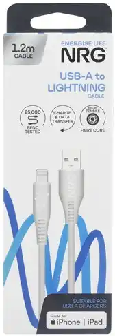 Coles NRG USB A Lightning Cable White 1.2 Metre offer