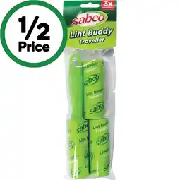 Woolworths Sabco Lint Buddy Traveller 3 x 30 Sheet Rolls offer