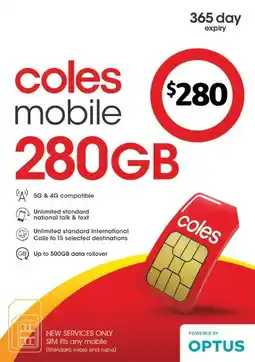 Coles Coles Mobile $280 Prepaid SIM offer