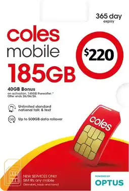 Coles Coles Mobile $220 Prepaid SIM offer