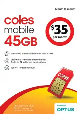 Coles Coles Mobile $35 Month to Month SIM offer