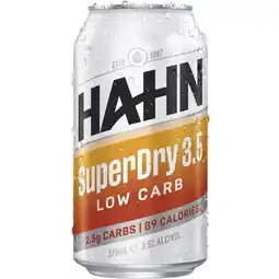 Woolworths Hahn Super Dry 3.5% Block Cans offer
