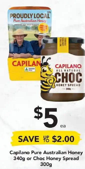 Drakes Capilano Pure Australian Honey 340g or Choc Honey Spread 300g offer