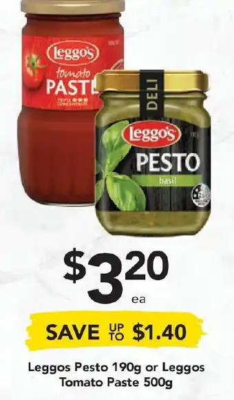 Leggo's Pesto 190g or Leggos Tomato Pasta 500g