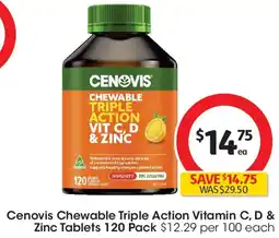 Coles Cenovis chewable triple action vitamin c, d & zinc tablets offer