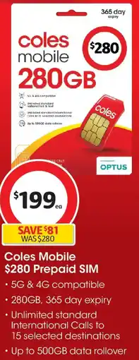 Coles Coles mobile prepaid sim offer