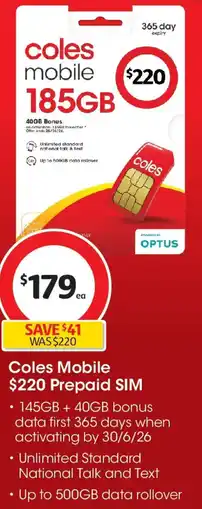 Coles Coles mobile prepaid sim offer