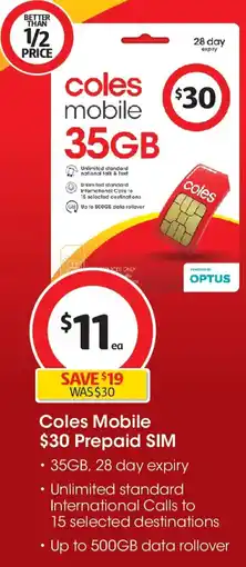 Coles Coles mobile prepaid sim offer