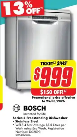 The Good Guys Series 4 freestanding dishwasher offer