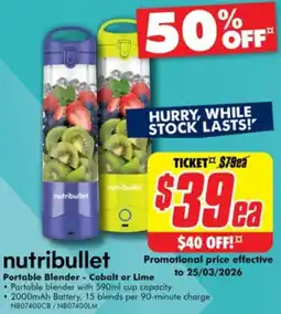 The Good Guys Portable blender cobalt or lime offer