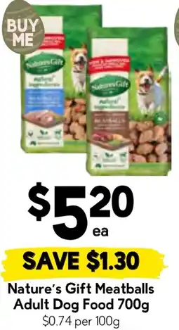 Drakes Nature's gift meatballs adult dog food offer