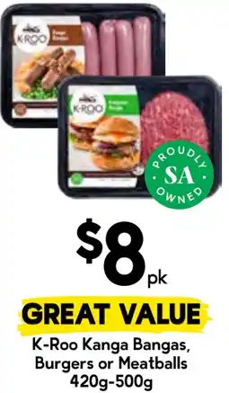 Drakes K-Roo Kanga Bangas, Burgers or Meatballs offer