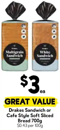 Drakes Drakes sandwich or cafe style soft sliced bread offer