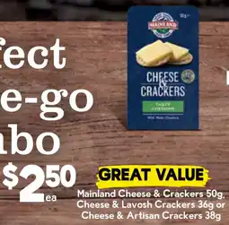 Drakes Mainland cheese & crackers, cheese & lavosh crackers 36g or cheese & artisan crackers offer