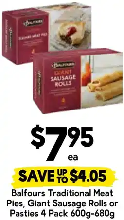 Drakes Balfours traditional meat pies, giant sausage rolls or pasties offer