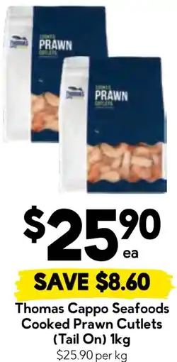 Drakes Thomas cappo seafoods cooked prawn cutlets (tail on) offer