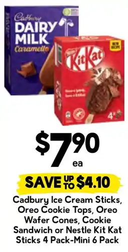 Drakes Cadbury ice cream sticks, oreo cookie tops, oreo wafer cones, cookie sandwich or nestle kit kat sticks offer