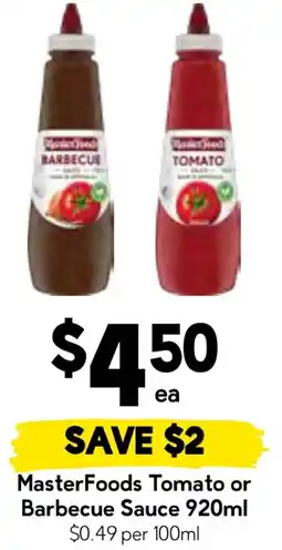 Drakes MasterFoods Tomato or Barbecue Sauce offer