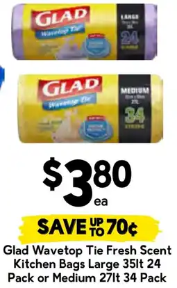 Drakes Glad wavetop tie fresh scent kitchen bags large offer