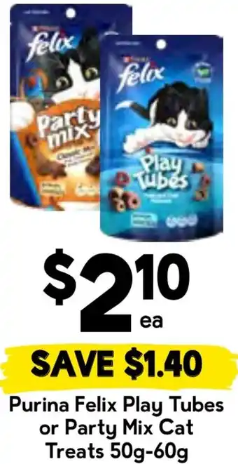 Purina felix play tubes or party mix cat treats