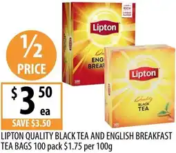 Supabarn Lipton quality black tea and english breakfast tea bags offer