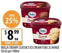Supabarn Bulla creamy classics ice cream tubs offer