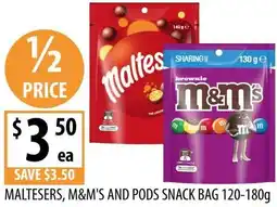 Supabarn Maltesers, m&m's and pods snack bag offer