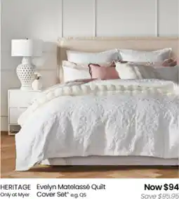 Myer HERITAGE Evelyn Matelassé Quilt Cover Set offer