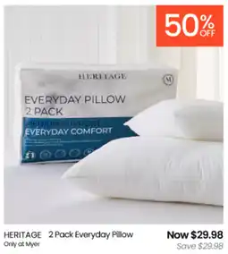 Myer HERITAGE 2 Pack Everyday Pillow offer