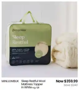 Myer MINIJUMBUK Sleep Restful Wool Mattress Topper in White offer
