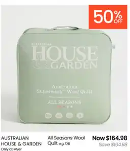 Myer AUSTRALIAN HOUSE & GARDEN All Seasons Wool Quilt offer