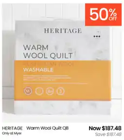 Myer HERITAGE Warm Wool Quilt QB offer