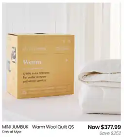 Myer MINI JUMBUK Warm Wool Quilt QS offer