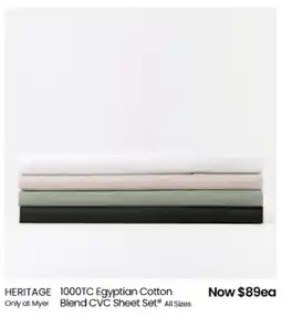 Myer HERITAGE 1000TC Egyptian Cotton Blend CVC Sheet Set offer