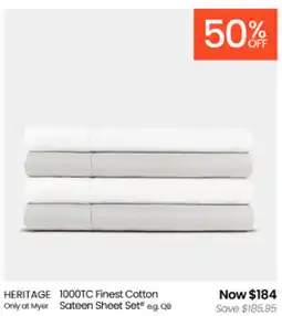 Myer HERITAGE 1000TC Finest Cotton Sateen Sheet Set offer