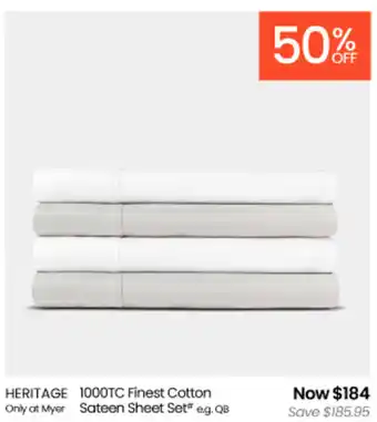 Myer HERITAGE 1000TC Finest Cotton Sateen Sheet Set offer