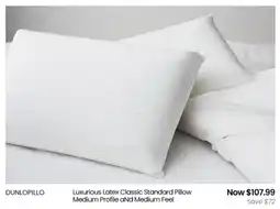 Myer DUNLOPILLO Luxurious Latex Classic Standard Pillow Medium Profile and Medium Feel offer