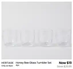 Myer HERITAGE Honey Bee Glass Tumbler Set offer