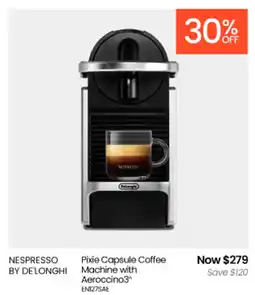 Myer NESPRESSO BY DE'LONGHI Pixie Capsule Coffee Machine with Aeroccino3 offer