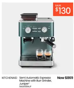 Myer KITCHENAID Semi Automatic Espresso Machine with Burr Grinder offer