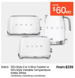 Myer SMEG 50's Style Toaster or 50's Style Variable Temperature Kettle offer