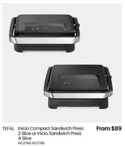 Myer TEFAL Inicio Compact Sandwich Press or Inicio Sandwich Press offer