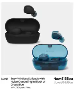 Myer SONY Truly Wireless Earbuds with Noise Cancelling in Black or Glass Blue offer