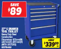 Autobarn 27" 5 drawer tool trolley offer